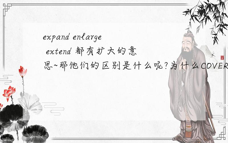 expand enlarge extend 都有扩大的意思~那他们的区别是什么呢?为什么COVERAGE前面只能用entend呢?