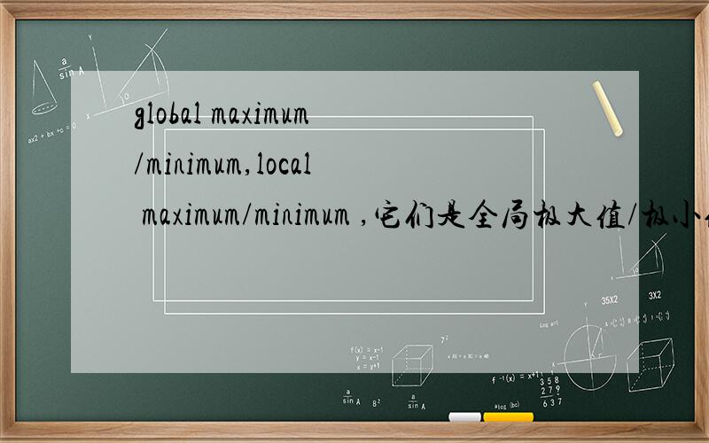 global maximum/minimum,local maximum/minimum ,它们是全局极大值/极小值和局部极大值/极小值吧?怎样求全局?怎样求局部?假设这条题:f(x)=(x^1/3)*(2-x)^2/3 为什麼这条题没有全局极大跟极小值?只有局部的?