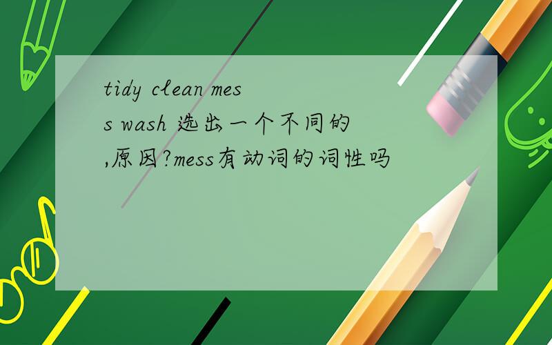 tidy clean mess wash 选出一个不同的,原因?mess有动词的词性吗