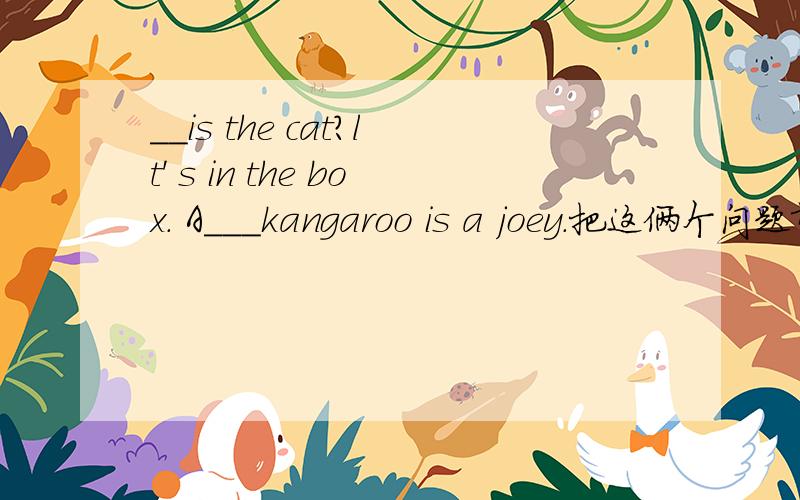 __is the cat?lt' s in the box. A___kangaroo is a joey.把这俩个问题填入适当词