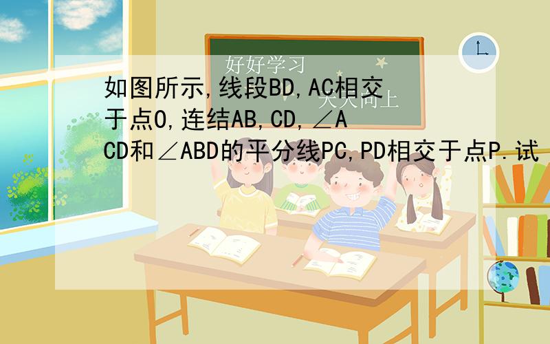 如图所示,线段BD,AC相交于点O,连结AB,CD,∠ACD和∠ABD的平分线PC,PD相交于点P.试