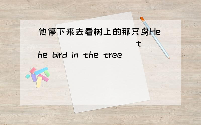 他停下来去看树上的那只鸟He ( )( )( )( )the bird in the tree