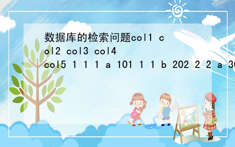 数据库的检索问题col1 col2 col3 col4 col5 1 1 1 a 101 1 1 b 202 2 2 a 302 2 2 a 402 2 2 a 503 3 3 c 603 3 3 d 704 4 4 m 804 4 4 m 905 5 5 m 100想要的结果就是col1,col2,col3列相等的场合,如果col4不同的话,就取对应的最后