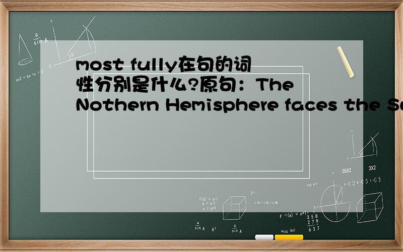 most fully在句的词性分别是什么?原句：The Nothern Hemisphere faces the Sun most fully during the summer solstice which occurs on June 22.其中most是形容词,fully是副词么?
