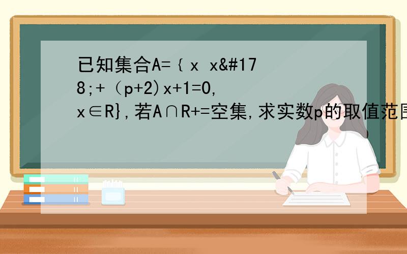 已知集合A=﹛x x²+（p+2)x+1=0,x∈R},若A∩R+=空集,求实数p的取值范围