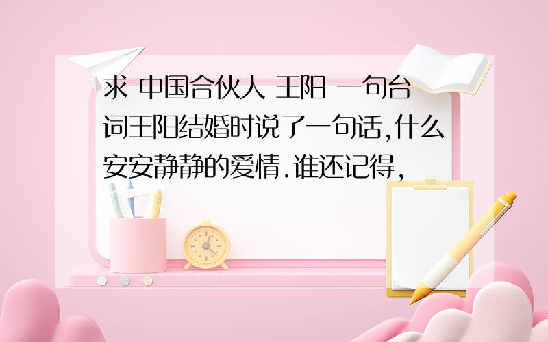 求 中国合伙人 王阳 一句台词王阳结婚时说了一句话,什么安安静静的爱情.谁还记得,
