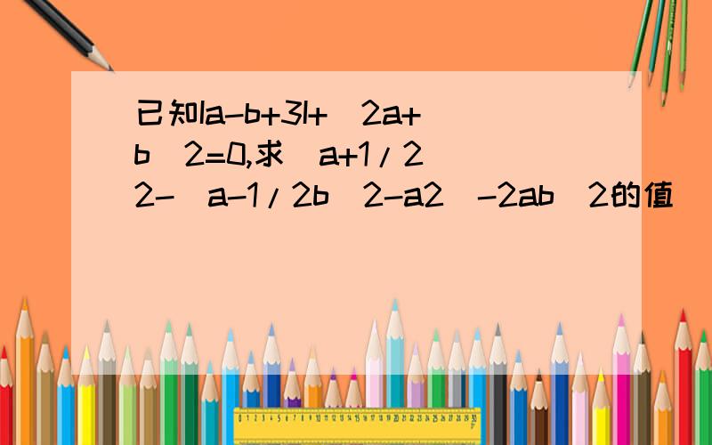 已知Ia-b+3I+(2a+b)2=0,求(a+1/2)2-(a-1/2b)2-a2(-2ab)2的值
