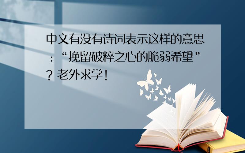 中文有没有诗词表示这样的意思：“挽留破粹之心的脆弱希望”? 老外求学!