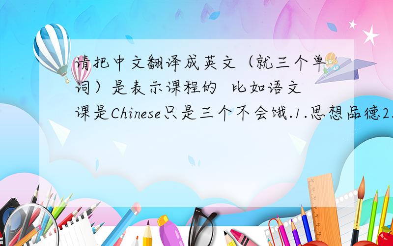 请把中文翻译成英文（就三个单词）是表示课程的  比如语文课是Chinese只是三个不会饿.1.思想品德2.劳技3.信息