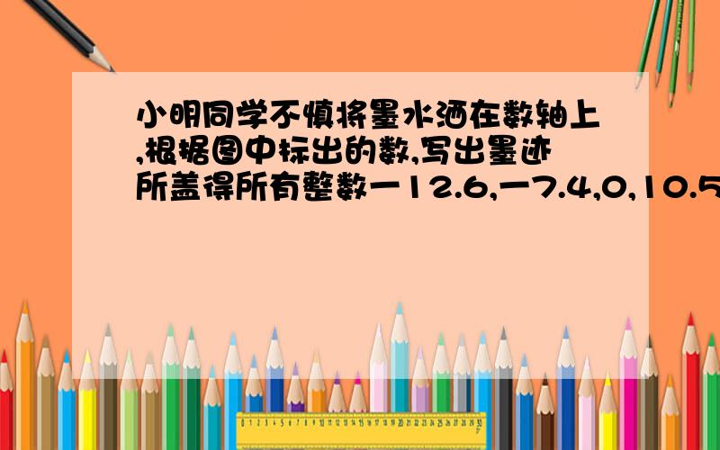 小明同学不慎将墨水洒在数轴上,根据图中标出的数,写出墨迹所盖得所有整数一12.6,一7.4,0,10.5,17.2