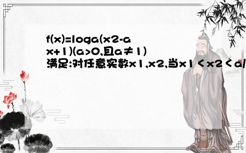 f(x)=loga(x2-ax+1)(a>0,且a≠1)满足:对任意实数x1,x2,当x1＜x2＜a/2时,总有f(x1)-f(x2)＜0,那么a的取值范围是（ ）
