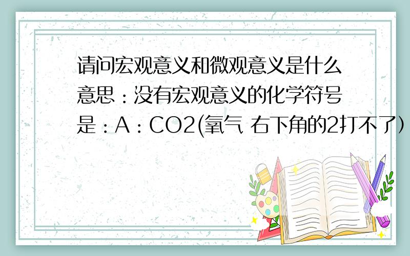 请问宏观意义和微观意义是什么意思：没有宏观意义的化学符号是：A：CO2(氧气 右下角的2打不了）B：Mg C：Ne D：2H